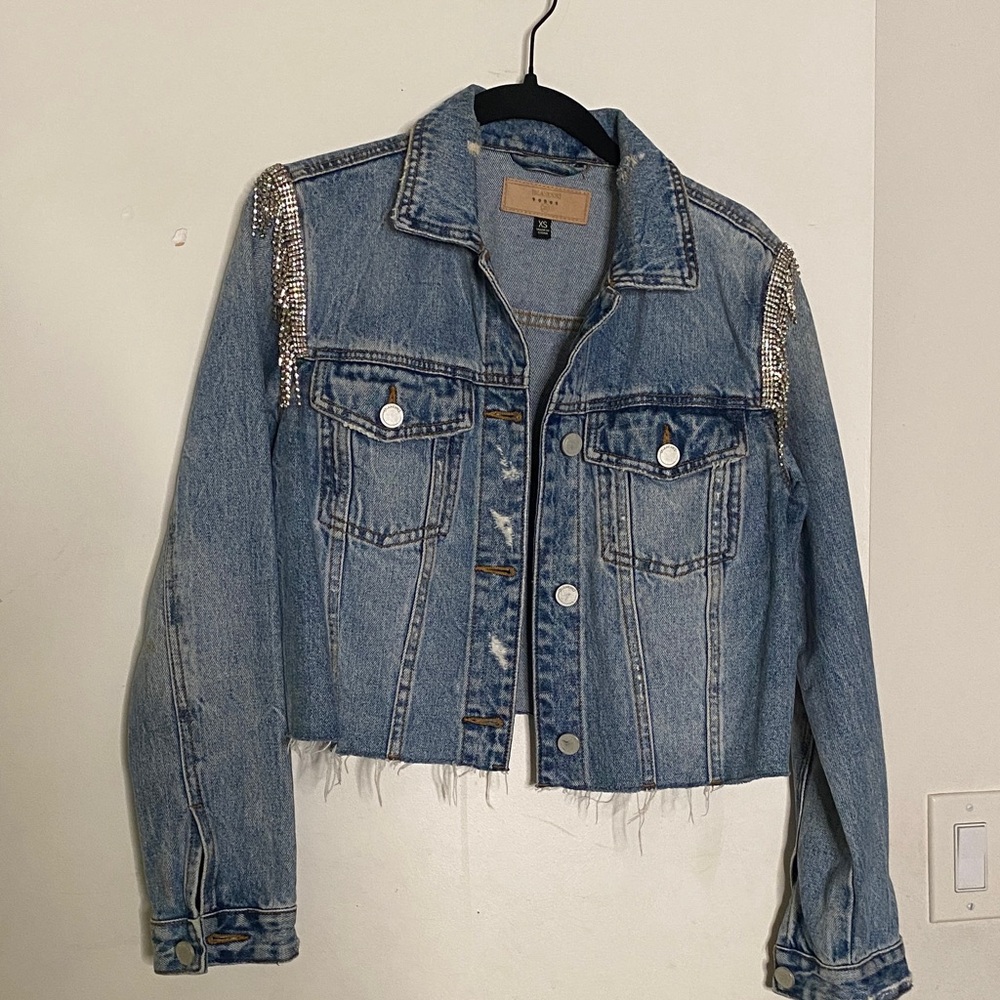 Blank NYC Blue Denim Jacket with Silver Embellishments